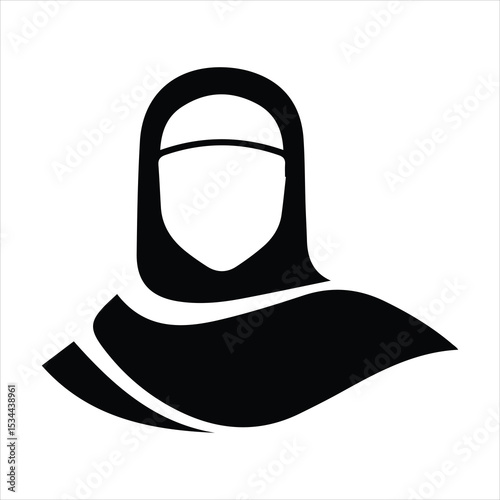 Black and White Icon of a Woman Wearing a Niqab Headscarf Simple Minimalist Design hijab female