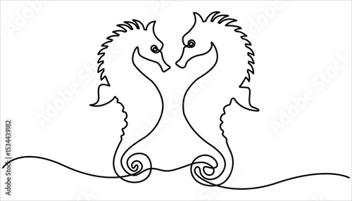 Seahorse continuous one line drawing illustration. Elegant Single Line Seahorse Drawing, Ocean, Marine Life, Underwater Art. Marine animal concept continuous line art.