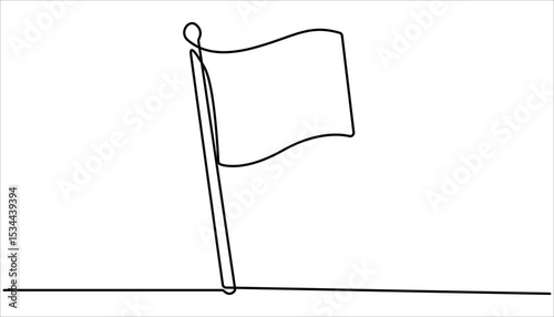 Flag continuous one line drawing illustration. Continuous one line art billowing flag icon. Outline billowing flag. Hand drawn one line graphic isolated icon. 
