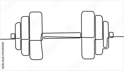 Dumbbell continuous one line drawing illustration.  Continuous one line drawing of Dumbbell - Barbell gym equipment. Single continuous line drawing of dumbbells. Sport equipment in one linear style.