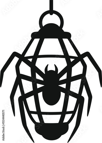 Spooky Spider in Hanging Lantern Halloween Illustration