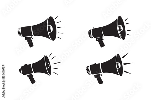 Vector Megaphone Silhouette Set Black Loudspeaker Icon Collection