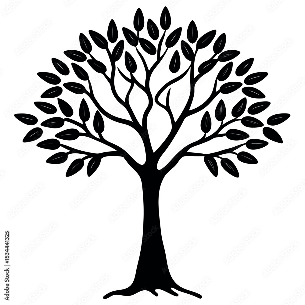 Obraz premium Black Silhouette Olive Tree White Background Simple Design