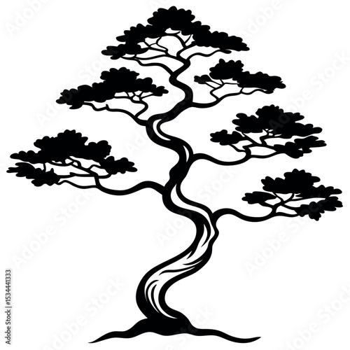 Black Silhouette Twisted Juniper Tree Graphic white
