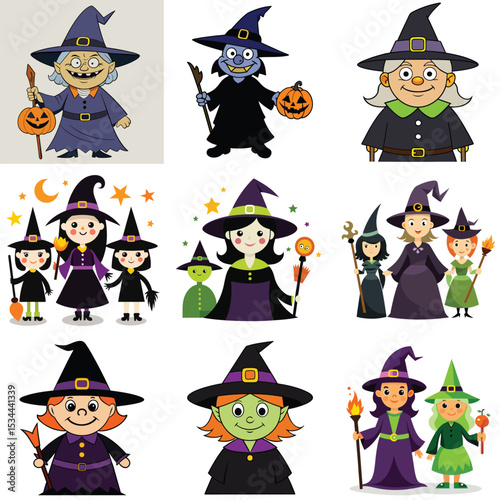Witches vector illustration isolated on white background.