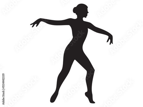 Black silhouette of dancing woman in dynamic pose, isolated on white background, graphic illustration. concept of ballet, dance, movement, elegance, art, design element