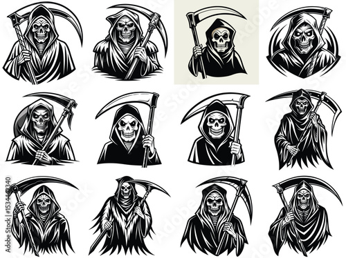 Grim reaper silhouette vector illustration isolated on white background.