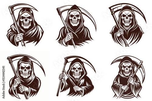 Grim reaper silhouette vector illustration isolated on white background.