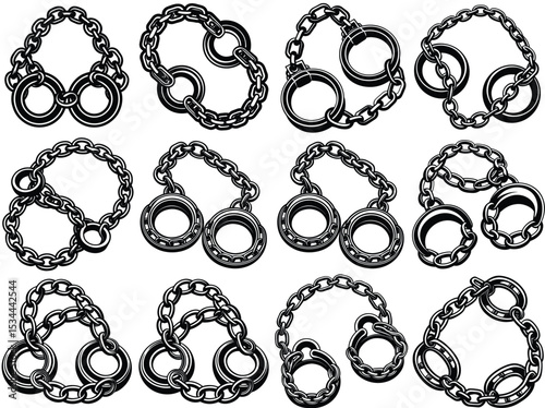 Chains and shackles silhouette vector illustration isolated on white background.