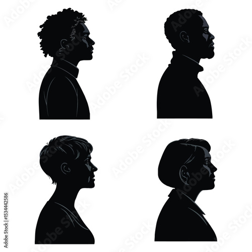Silhouetted Portraits Showcase Diversity and Character Across Different Individuals and Backgrounds in an Artistic Style