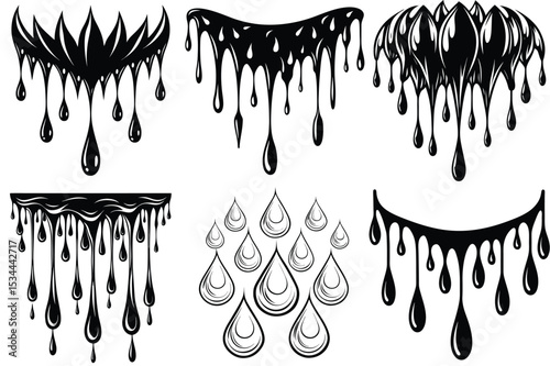 Blood drips silhouette vector illustration isolated on white background.
