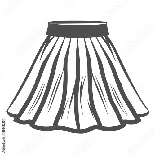 A grayscale illustration of a pleated circle skirt with a defined waistband