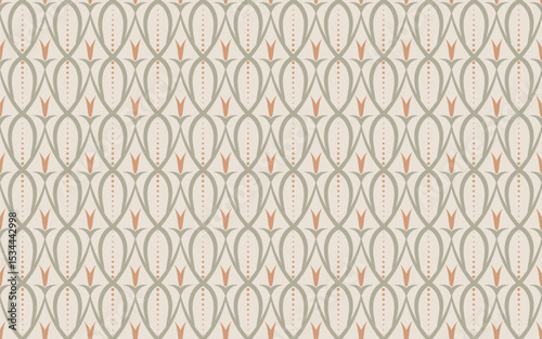 Geometric seamless pattern with stylized floral motif. Subtle background in nuetral colors in classic damask or Art Nouveau style for textiles, wallpaper, or stationery