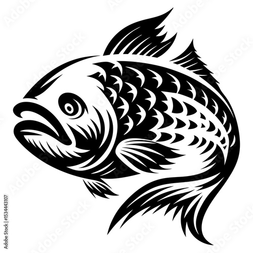 Stylized black and white fish illustration tribal tattoo design graphic