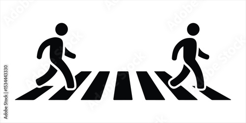 crossing road sign hand drawn illustration on white background. zebra crossing silhouette vector.