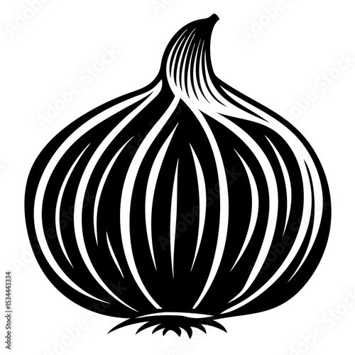 Stylized black and white onion illustration vector graphic