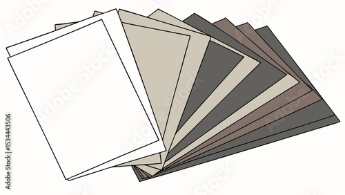 Simple graphic illustration stack of fanned papers different neutral colors white gray brown texture background design element