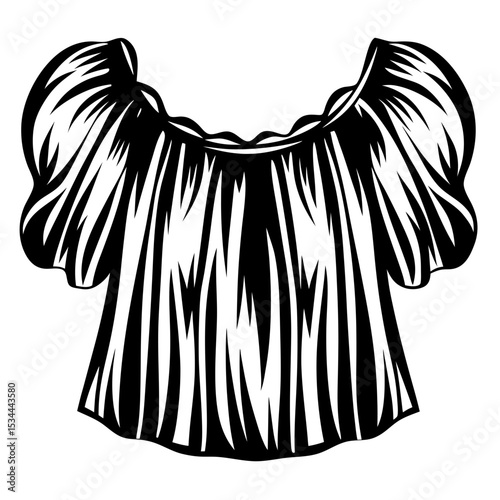 Black and white illustration of a puff sleeve blouse fashion design template