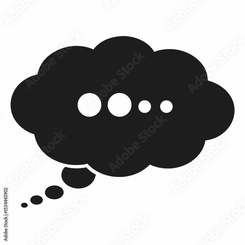 Solid thought bubble icon with three dots inside, representing thinking or writing in progress. Comment, AI assistant, chatbot or UX interface concept. productivity apps, UI testing, digital tools con