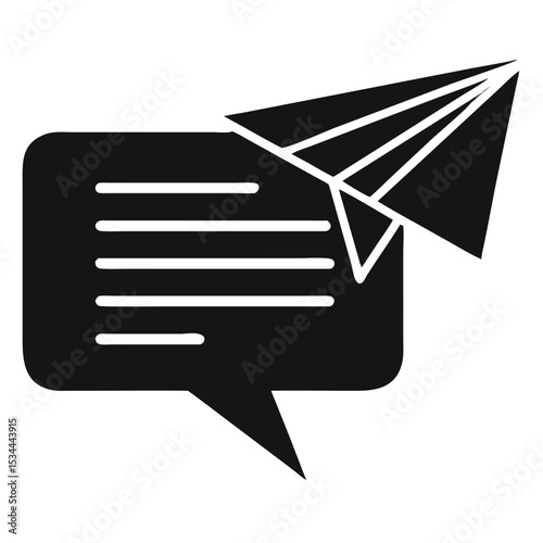 Paper plane flying out of text bubble symbolizing fast messaging or digital reply in chat communication. Business email, social network, messenger app concept. UI design, corporate blog, app interface