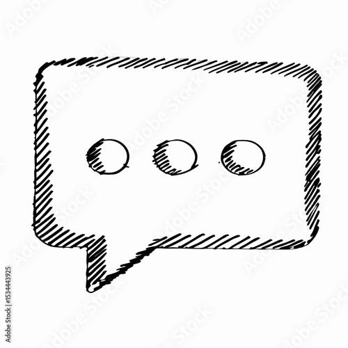 Speech bubble with ellipsis drawn in classic sketch style. Concept of incoming message, typing status, chat anticipation or interactive design cue.