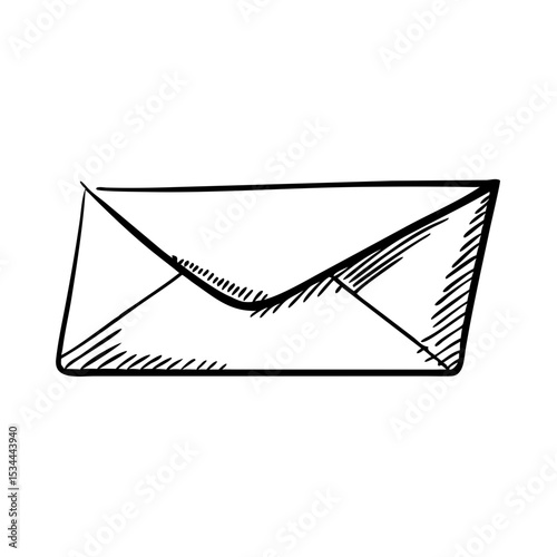 Hand-drawn envelope sketch icon with bold lines and pointed flap, symbolizing messaging or postal delivery. email design, contact form, webmail UX concept. digital marketing, feedback, app UI concept