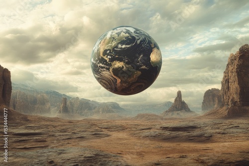 Floating Earth in a desolate landscape