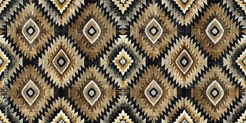 Geometric pattern in earthy tones with striking diamond shapes and intricate details.
