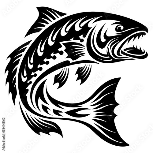 Stylized tribal fish design black and white vector illustration