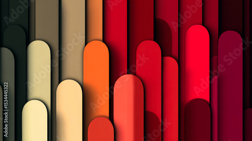 Vertically stacked elongated rounded rectangles with a retro aesthetic. Each rectangle has a gradient of warm tones, transitioning from light beige to deep reds and oranges. 