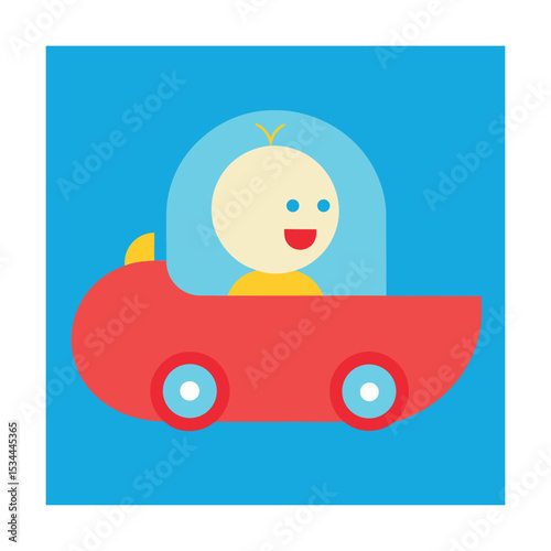 Baby Inside Toy Car Shaped Like a Boat