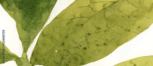 Watercolor painting of leaves with mottled green tones.