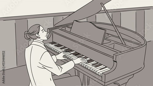 Musician Playing Grand Piano Music Performance Art Illustration Drawing Hobby Skill Creative Talent