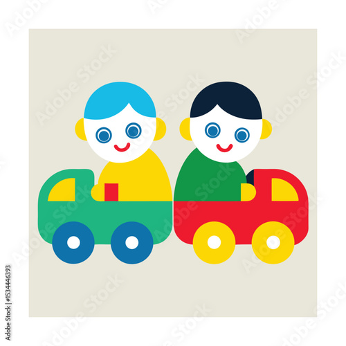 Baby Twins Playing with Two Colorful Toy Cars
