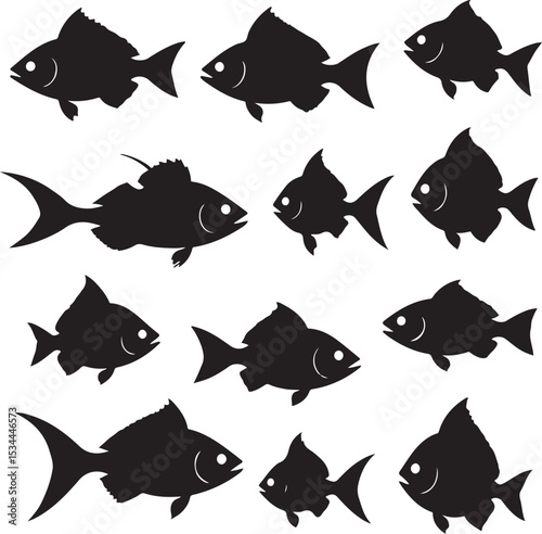 Set of fish. Fish icon vector isolated on white black background. food illustration sign collection. Fish icon