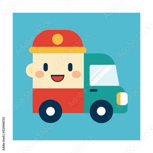 Smiling Baby Driving Cartoon Delivery Van