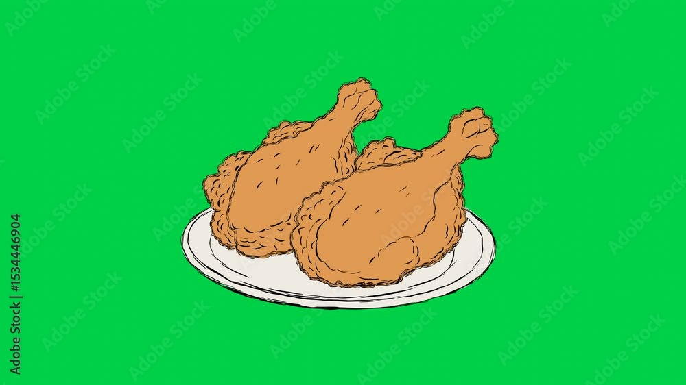 Animated Hand-Drawn Fried Chicken on Green Background