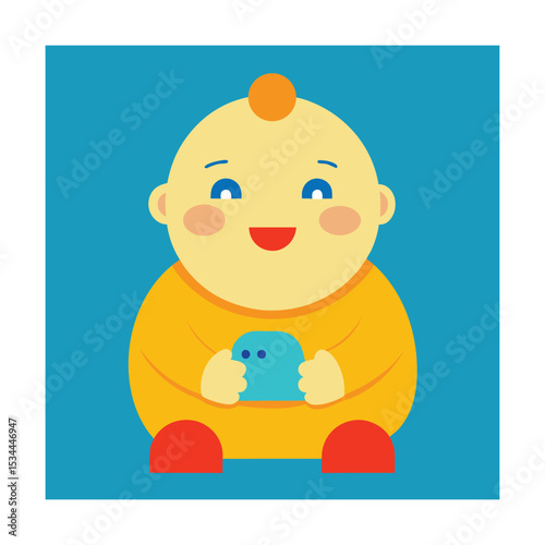 Chubby Baby Smiling While Holding Toy Mini Bus