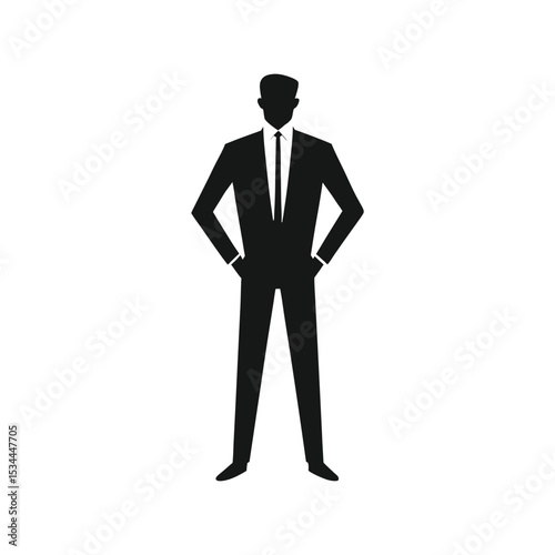 Businessman with Formal Suit Silhouette Vector – Male Corporate Pose Illustration, Professional Man Icon