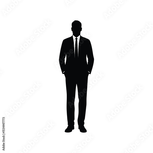 Businessman with Formal Suit Silhouette Vector – Male Corporate Pose Illustration, Professional Man Icon