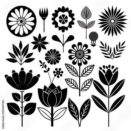 set of floral elements