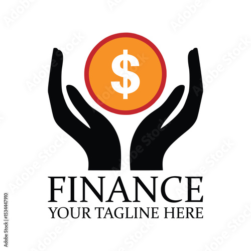 Finance Logo with Hands Holding Dollar Coin – Business and Investment Icon.