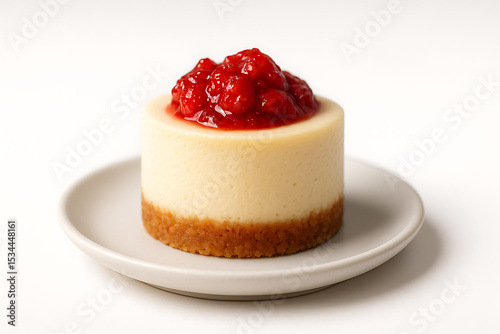 Creamy Cheesecake with Red Berry Topping on White Plate Dessert Food Treat