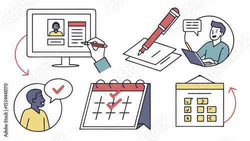 Planning and Productivity Illustration Online Profile Writing Scheduling Communication Task Management Vector Art