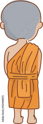 buddha holding alms bowl vector illustration for Buddhist content, monk training, or kid learning design