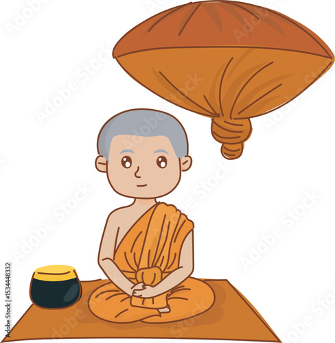 golden standing monk vector illustration for Buddhist content, monk training, or kid learning design