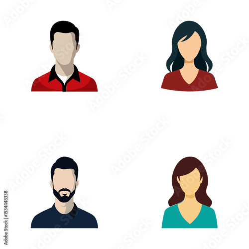 Man and Woman Avatar Vector Set – Flat Style Profile Portraits, User Icon Collection, Male Female Faces