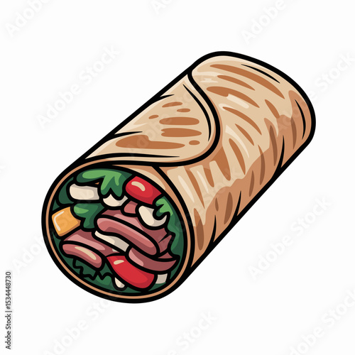 Shawarma Wrap Illustration – Juicy Meat with Fresh Veggies