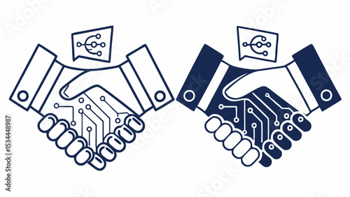 Digital Technology Business Handshake Partnership Agreement Collaboration Icon Vector