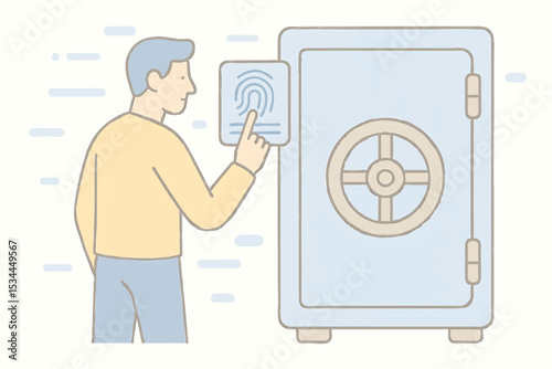 Man Using Fingerprint Biometric Scan to Access Secure Vault Lock Safety